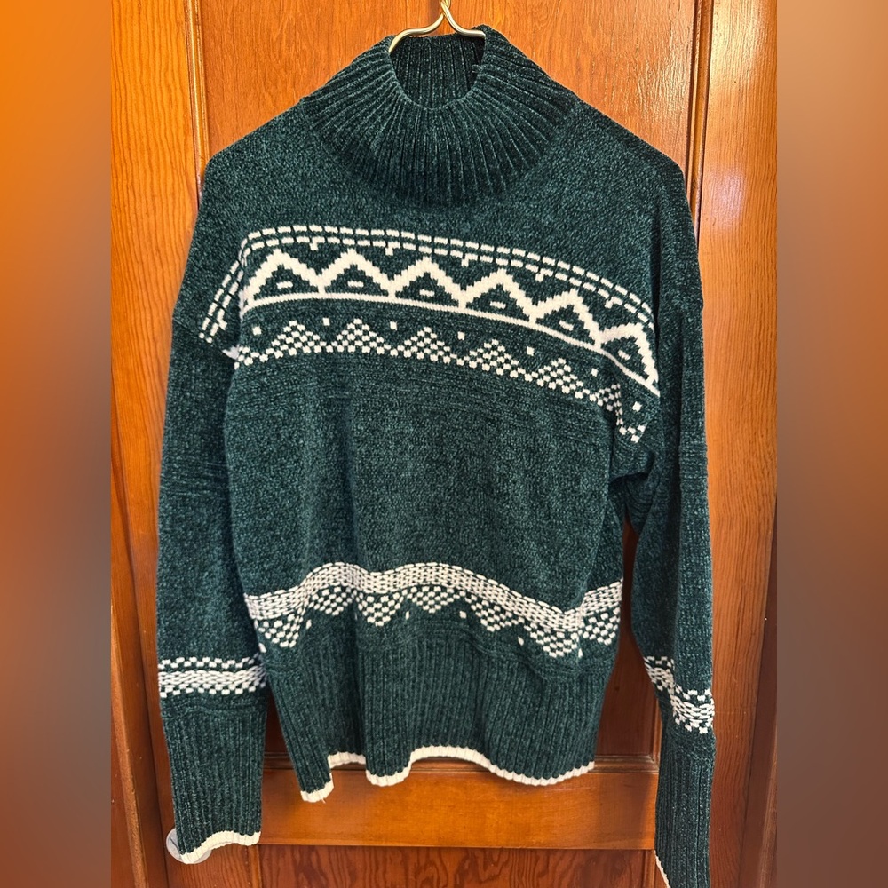 Forest green Christian siriano sweater women’s MEDIUM fair isle mock neck